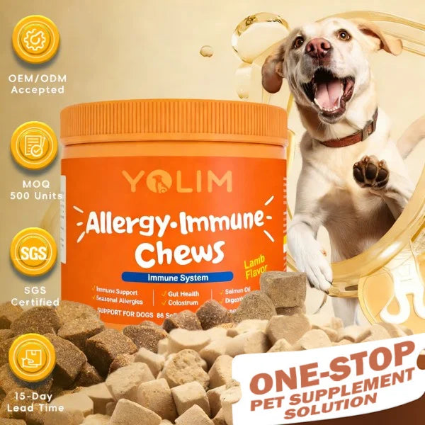Private Label Dog Chews Supplements Balances Nutrition and Boosts Immune System Pet Allergy Chews for All Breeds