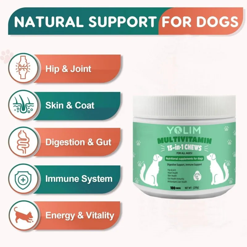Private Label Multivitamin 15 in 1 Chews for Dogs Enhance Nutrient Absorption with Manganese 250g 100 Chewable Free Sample