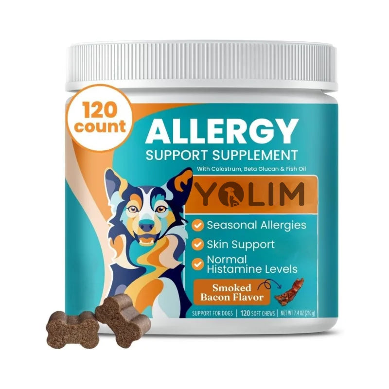 High Quality Allergy Relief & Immune Support Pet Supplements Soft Chews with Skin & Coat Health for Dogs and Cats All Breeds