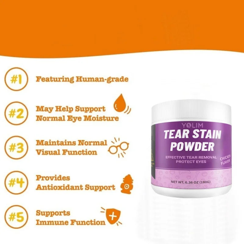 Factory Direct Pet Tear Stain Remover Powder for Dogs Support Ocular Health & clear Vision with Lutein 180g Free Sample
