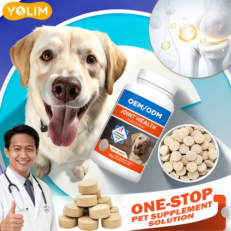 Private Custom Pet Joint Strength Tablets for Dogs Supports Bone Health and Density with Ginger Root 120 Tablets Free Sample