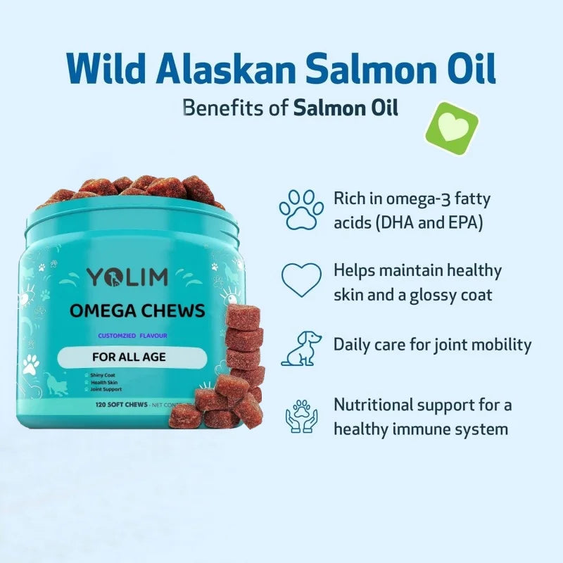 Private Label Soothes Dry Itchy Skin & Boosts Immune System Dog Supplement Soft Chews with Omega 3