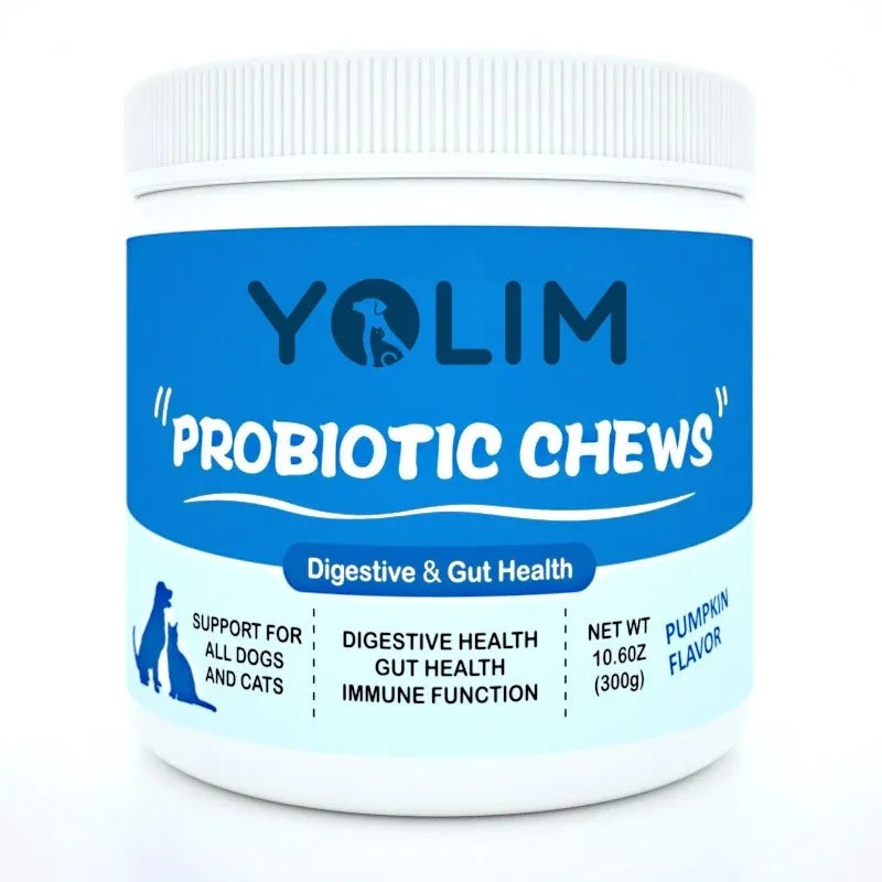 Private Label Pet Probiotic Chews for Dogs & Cats Ease Stomach Upset with Viable Probiotic Bacteria 300g Pumpkin Flavor