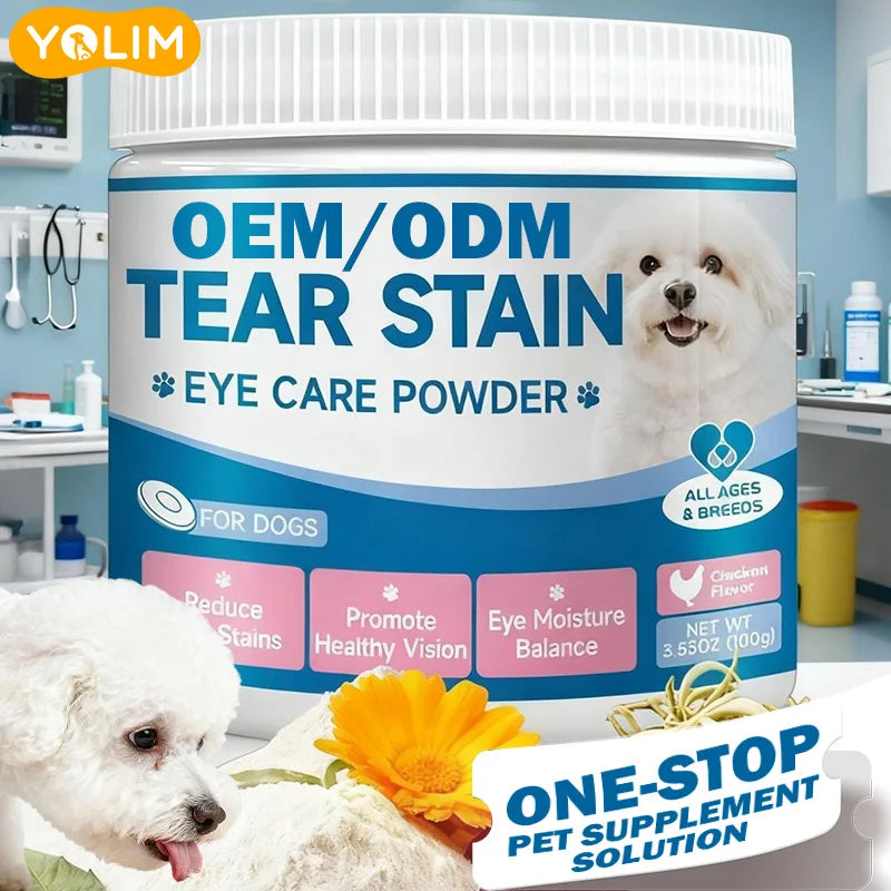 OEM ODM Service Tear Stain Relief Powder for Pet Health Care Support Ocular Health & clear Vision with Lutein 100g Free Sample