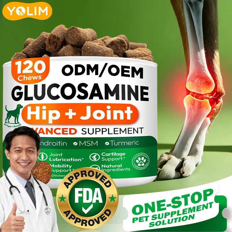 OEM ODM Hip & Joint Chews for Dogs & Cats Promotes Mobility Health with Glucosamine 120 Chews 300g Free Sample