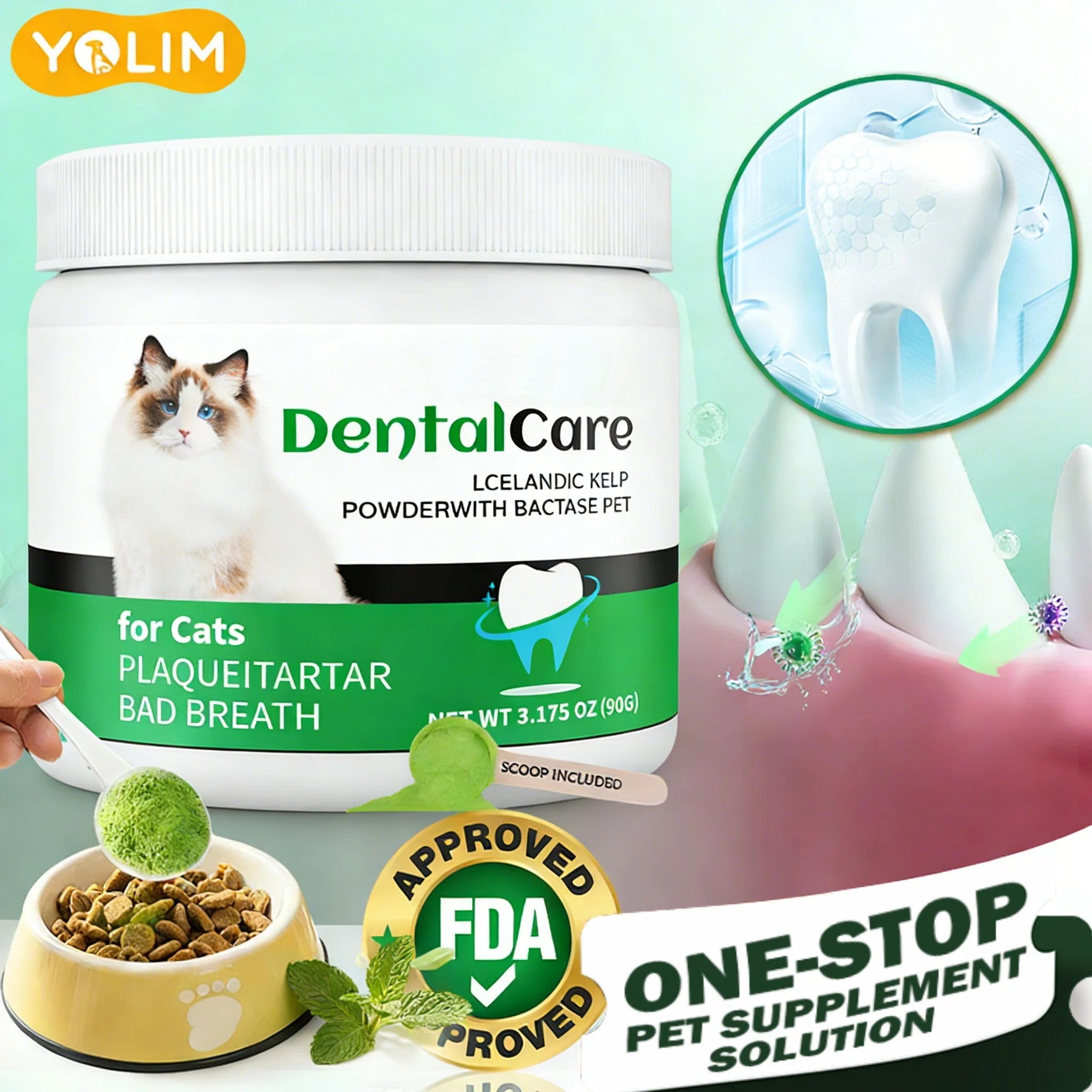 OEM ODM Service Dental Cleansing Powder for Cats Cleans Teeth Without Brushing with Brewer Yeast 90g Free Sample