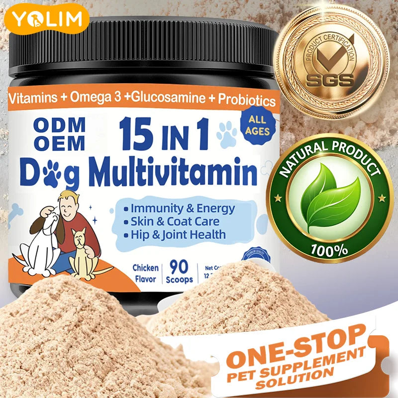 Direct Manufacturer Strengthen Immune System and Digestive Health Dog Vitamins Powder for All Breeds Pet Supplements Free Sample