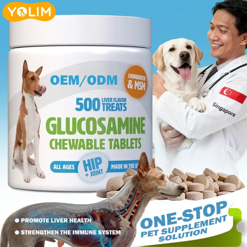 Factory Direct Glucosamine Chewable Tablets for Pet Promote Hip & Joint Health with MSM 500 Tablets for All Ages
