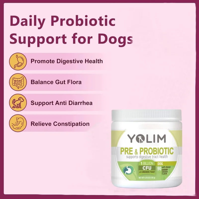 Customized Pre & Probiotic Chews for Pet Supplements Support Digestive Tract Health with Pumpkin Powder 90 Chews for All Breeds