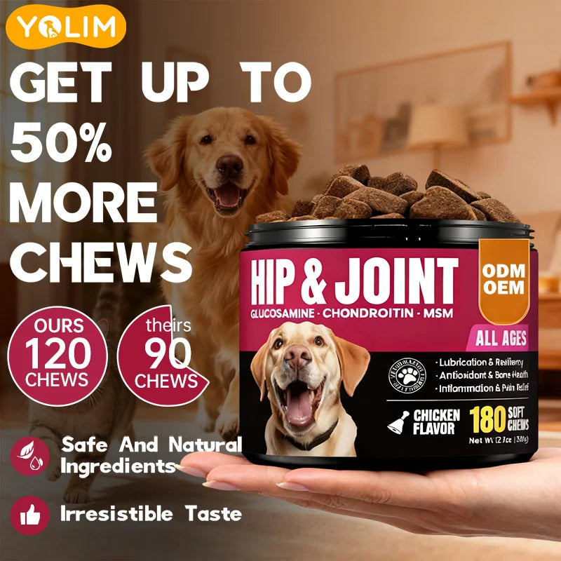 Private Label Hip & Joint for Pet Supplements Support Stiff Joints with Chondroitin 120 Chews Chicken Flavor for All Ages