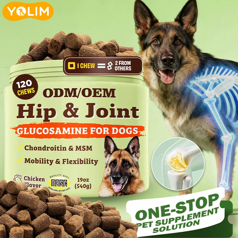 OEM ODM Service Hip & Joint for Dogs Protect Joint Structure Hyaluronic Acid 120 Chews Free Sample Pet Supplements